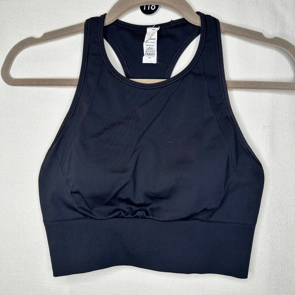 Lululemon‎ Black High Neck Racerback Crop Tank Top Sports Bra Size 6 SMALL - Picture 2 of 8